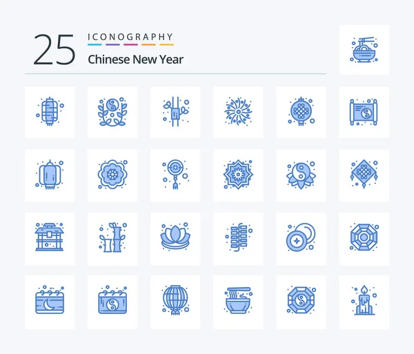 Китайский Новый Год Синий Цвет Набор Значков Включая Ленту Китайский — стоковый вектор