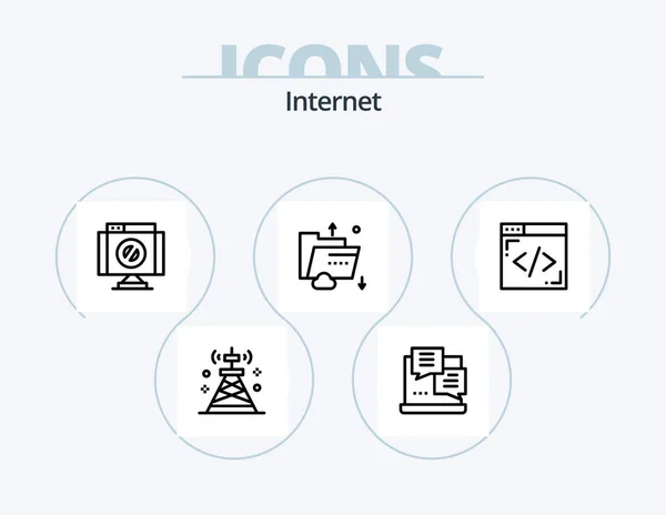 Internet Line Icon Pack Icon Design Internet Server Browser Internet — Stok Vektör