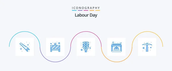 Labour Day Blue Icon Pack Including Hard Work May Light — Stok Vektör