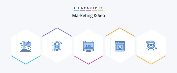 Marketing Seo Blue Icon Pack Including Seo Web Desktop Visibility — Image vectorielle