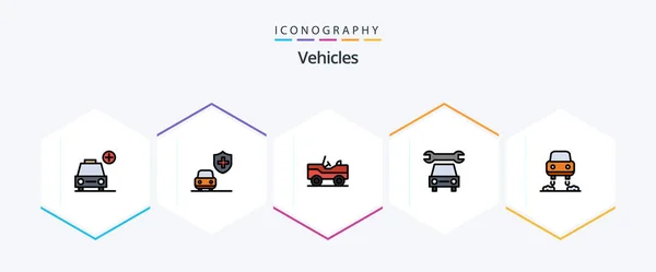Vehicles Filledline Icon Pack Including Future Vehicle Flying Service — Archivo Imágenes Vectoriales