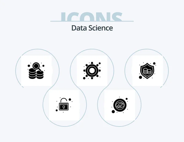 Data Science Glyph Icon Pack Icon Design Secure Shield Drive — Vettoriale Stock