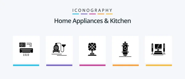 Home Appliances Kitchen Glyph Icon Pack Including Kitchen Machine Hotel — Wektor stockowy