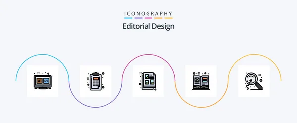 Editorial Design Line Filled Flat Icon Pack Including Magnify Schoolbook — Image vectorielle