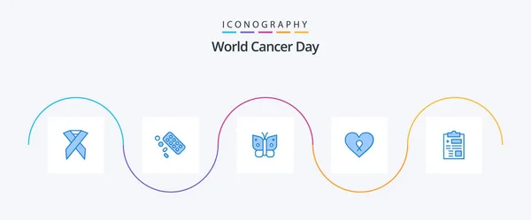 World Cancer Day Blue Icon Pack Including Record Patient Butterfly — Vetor de Stock