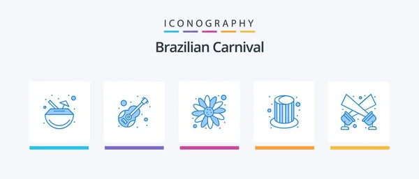 Brazilian Carnival Blue Icon Pack Including Floodlight Cap Violin Party — Stock vektor