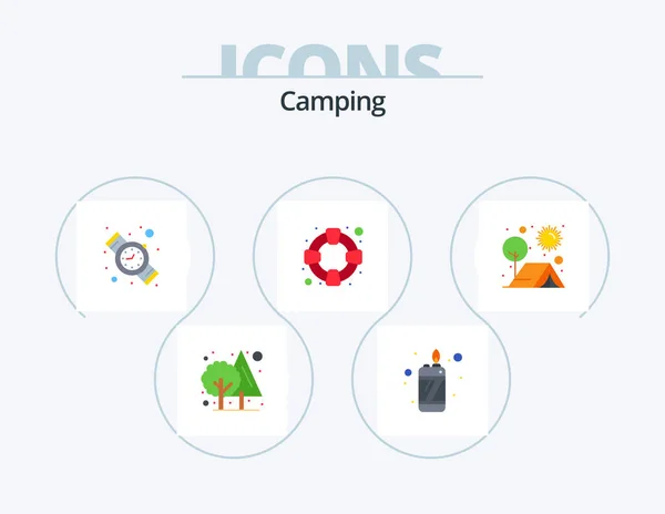 Camping Flat Icon Pack Icon Design Sun Outdoor Time Camping — Stock vektor