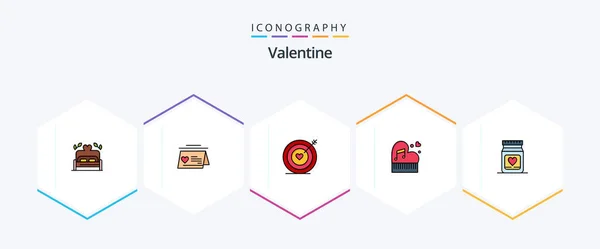 Valentine Filledline Icon Pack Including Valentine Passion Target Marriage Classic — 图库矢量图片