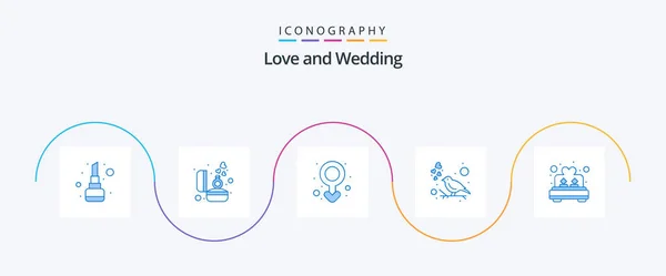 Wedding Blue Icon Pack Including Room Bed Male Love Fly — Stockový vektor