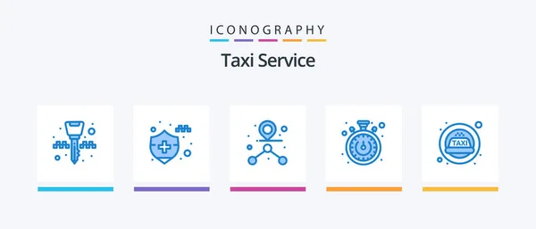 Taxi Service Blue Icon Pack Including Taxi Path Siren Timer — Stock Vector