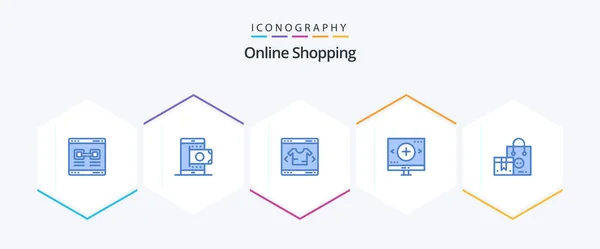 Online Shopping Blue Icon Pack Including Magnifier Find Shopping Computer — Image vectorielle