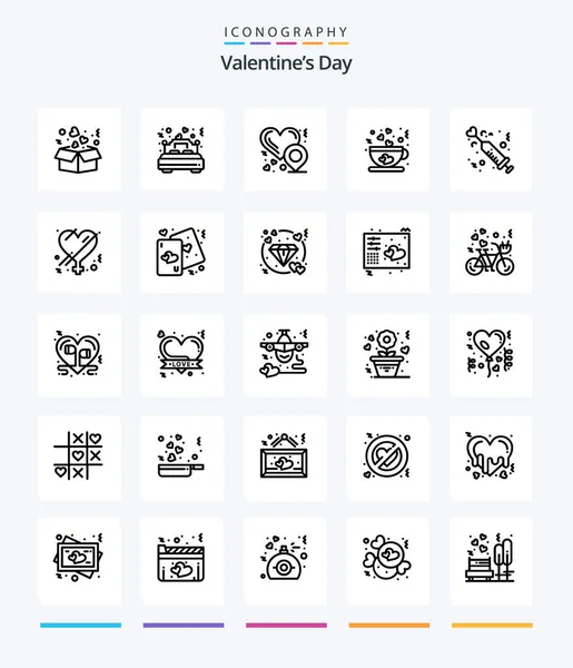 Creative Valentines Day Outline Icon Pack Heart Tea Romance Love — 图库矢量图片