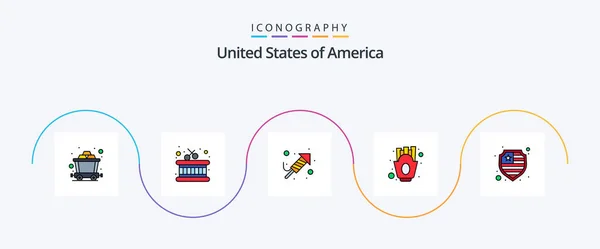 Usa Line Filled Flat Icon Pack Including Protection Festival American — Stok Vektör