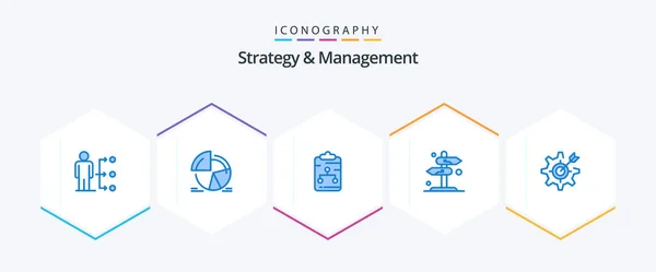 Strategy Management Blue Icon Pack Including Sign Board Analytics Paper — Stockvector