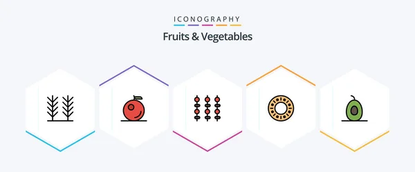 Fruits Vegetables Filledline Icon Pack Including Vegetables Fruits Avocado — Stockový vektor