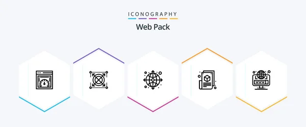 Web Pack Line Icon Pack Including Browser Web Blogging Arrow — Vetor de Stock