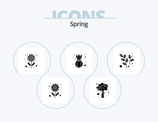 Spring Glyph Icon Pack Icon Design Plant Catkins Flower Vegetable — Stock vektor