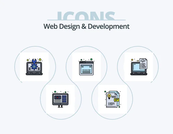 Web Design Development Line Filled Icon Pack Icon Design Programming — Wektor stockowy