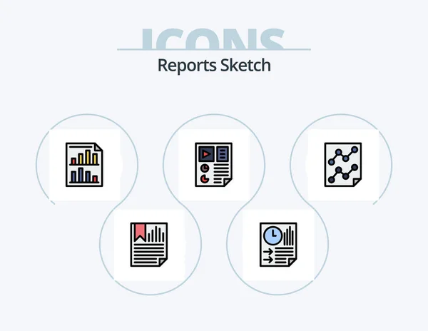 Reports Sketch Line Filled Icon Pack Icon Design Page Data — Vettoriale Stock