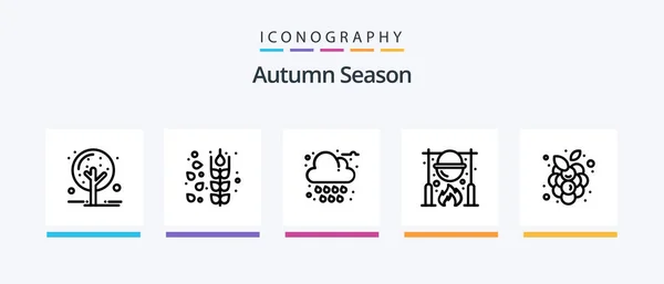 Осіння Лінія Icon Pack Тому Числі Врожай Осінь Випий Сезон — стоковий вектор