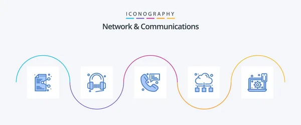Network Communications Blue Icon Pack Including Online Cloud Music Messaging — Stockvector