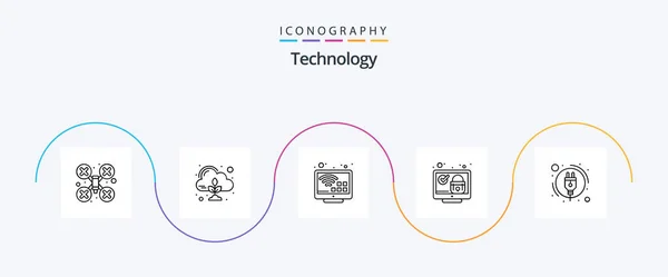Technology Line Icon Pack Including Energy Consumption Check Entertainment System — Stok Vektör