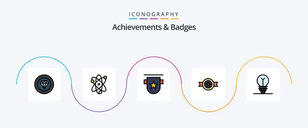 Achievements Badges Line Filled Flat Icon Pack Including Achievement Medal — Stock Vector