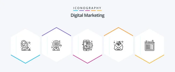 Digital Marketing Line Icon Pack Including Internet Email Marketing Chart — Stockový vektor