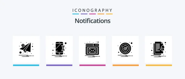 Notifications Glyph Icon Pack Including File Security Notification Notification Alert — Stok Vektör