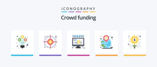 Crowdfunding Flat Icon Pack Including Management Location Charity Landmark Financial — Stockvector