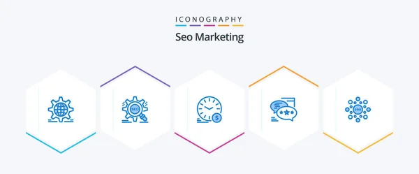 Seo Marketing Blue Icon Pack Including Callout Chat Website Currency — Archivo Imágenes Vectoriales