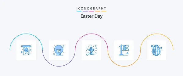 Easter Blue Icon Pack Including Holiday Easter Cross Flag Easter — Stok Vektör