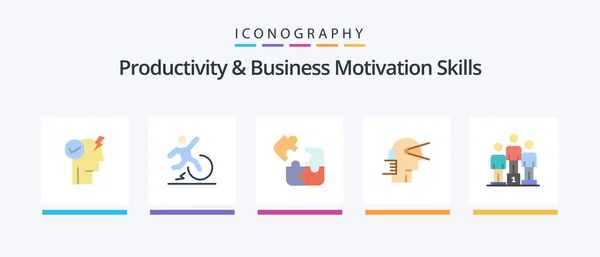 Productivity Business Motivation Skills Flat Icon Pack Including Path Forward — Vector de stock