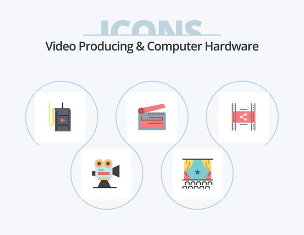 Video Producing Computer Hardware Flat Icon Pack Icon Design Clapper — Image vectorielle