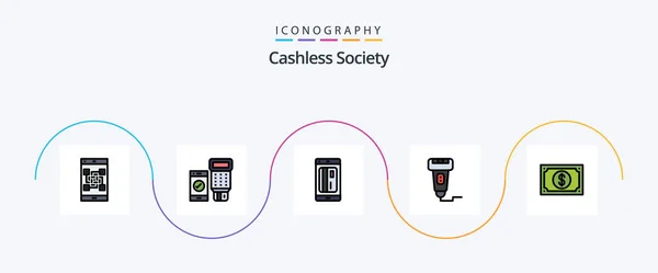 Cashless Society Line Filled Flat Icon Pack Including Payment Cashless — Stok Vektör