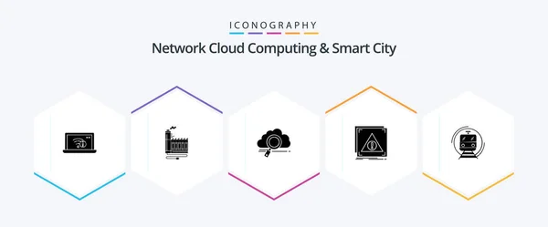 Network Cloud Computing Smart City Glyph Icon Pack Including Error — Stockový vektor