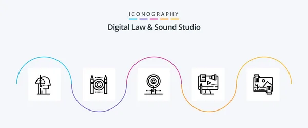 Digital Law Sound Studio Line Icon Pack Including Digital Content — Wektor stockowy