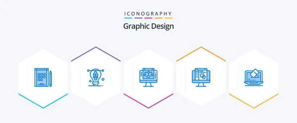 Graphic Design Blue Icon Pack Including Screen Data Share Laptop — Stok Vektör