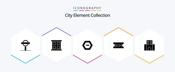 City Element Collection คไอคอน Glyph รวมถ กศร นลบ — ภาพเวกเตอร์สต็อก