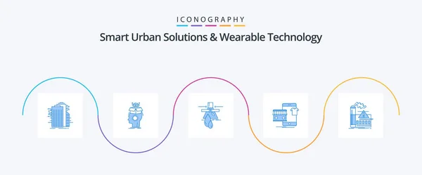 Smart Urban Solutions Wearable Technology Blue Icon Pack Including Garments — Stock Vector