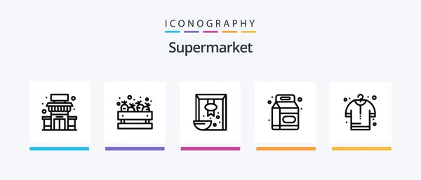 Supermarket Line Icon Pack Including Store Building Shop Rice Cereal — Vettoriale Stock