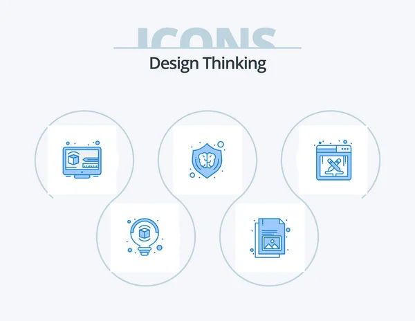 Design Thinking Blue Icon Pack Icon Design Design Work Brain — Stockvektor