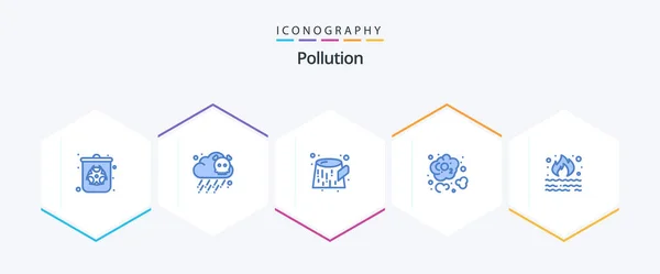 Pollution Blue Icon Pack Including Smoke Garbage Trunk Fire Dioxide — Stock vektor