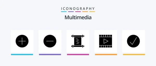 Multimedia Glyph Icon Pack Including Media Video Player History Player — Wektor stockowy