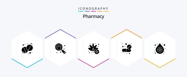 Pharmacy Glyph Icon Pack Including Help Tablet Medical Pills Drugs — Vetor de Stock