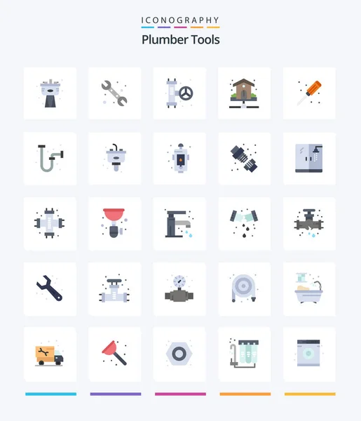 Creative Plumber Flat Icon Pack Disposal Industrial Water Drain Screwdriver — Archivo Imágenes Vectoriales
