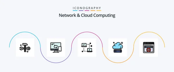 Network Cloud Computing Line Filled Flat Icon Pack Including Web — Stok Vektör