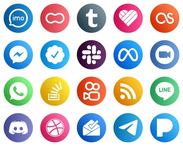 Professional Social Media Icons Zoom Meta Likee Slack Icons Fully — Stockvector