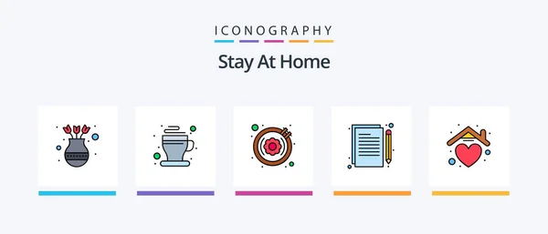 Stay Home Line Filled Icon Pack Including Пей Игра Кубок — стоковый вектор