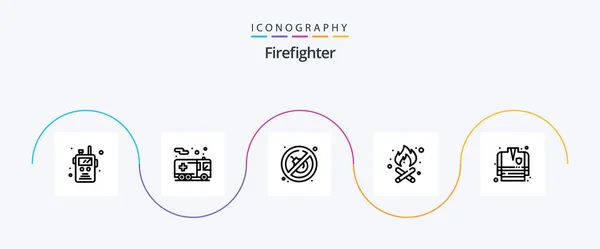 Firefighter Line Icon Pack Including Fire Fighting Coat Fire Fire — Vector de stock